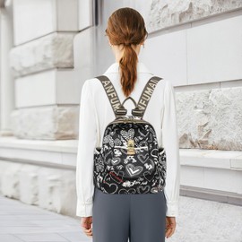 DIRRONA Fashion Printed Women Backpack for 14 Inch Laptop Casual Shoulder Bags Lightweight Nylon Laptop Backpack Travel Work Shopping School Dayback Multifunctional Daypack Black A