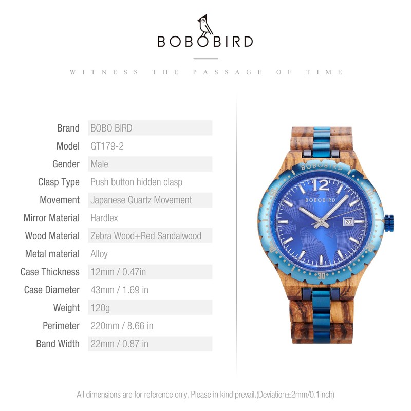 BOBO BIRD Men’s Wooden Watch 1.69in (43mm) Case, Japanese Quartz