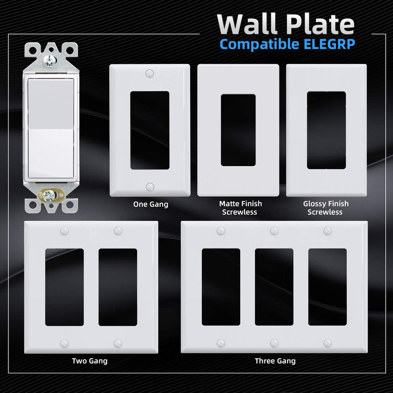 ELEGRP Glossy White Single Pole Decorator Light Switch, 15Amp, 120-277V,