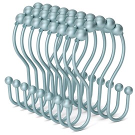 Bathway Shower Curtain Hooks, Shower Curtain Rings Rust Proof Double Hook Shower Curtain Hooks, 12 Pcs Shower Hooks for Shower Curtain, Shower Rings for Curtain, Metal Shower Rod Hooks Lightcyan