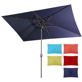 SUNVIVI OUTDOOR Patio Umbrella, 6.5' x 10' Rectangular Aluminum Pole Outdoor Patio Umbrella, Yard Umbrella with Crank and Push Button Tilt, 6 Steel Ribs, Polyester Canopy, Navy Blue
