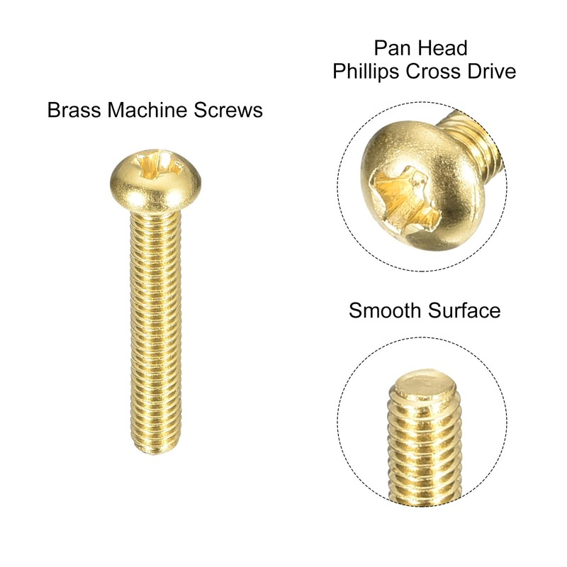 sourcing map Brass Machine Screws, M3x16mm Phillips Pan Head Fastener