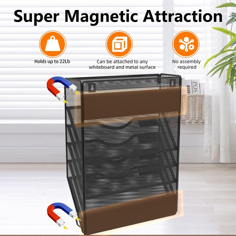 KZWKRG 6 Tier Magnetic File Holder with Hook, Magnetic File