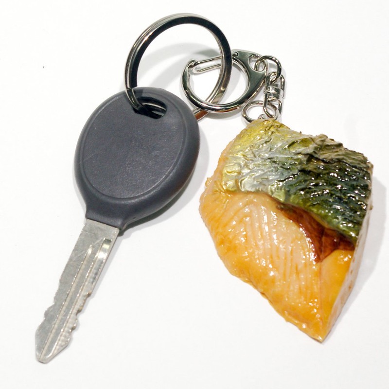 Food Sample Key Holder and eating and Burn, Salmon, 027tk