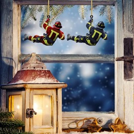 Fireman Christmas Decoration, Pack of 4 Double-Sided Mini Fireman Christmas Decoration for Hanging, Christmas Tree Acrylic Ornaments for Hanging, Christmas Decorations, for Christmas Tree