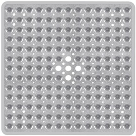 Naoloture Square Shower Bathtub Mat Non Slip for Inside Shower Clear Grey 21x21 Inch, Shower Stall Mats for Bathroom Floor, Soft Bath Mat for Tub with Big Suction Cups Drain Holes, Easy Washable Dry