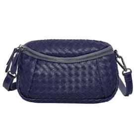 Forelites Edition Handwoven Vegan Leather Crossbody Purses fanny pack For Women Small Shoulder Bags with Wristlet & Adjustable Strap (Blue)