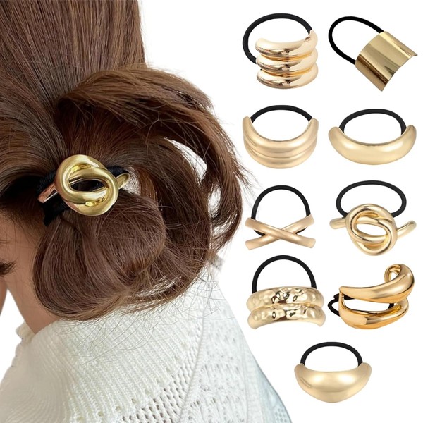 9 PCS Metal Hair Ties, Gold Hair Cuff Wrap Hair
