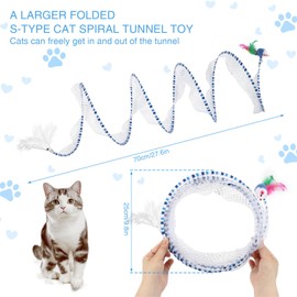 ZShireeyblackey S Type Self-Play Folded Coil Cat Spiral Tunnel Toy for Indoor Large Cats Play Exercise with 2 PCS Flea Lice Combs, Decompression Interactive Cat Springs Toys (Blue)