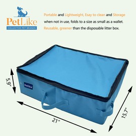 PetLike Travel Cat Litter Box, Leak-Proof Portable Litter Box, Collapsible Toilet Tray Carrier for Small Medium Cats (Large, Aqua Set)