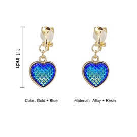 Mermaid Clip on Dangle Earrings Fish Tail Shell Heart Ocean Inspired Jewelry Accessory for Women Ideal Gift