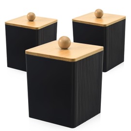 3 Stück Staubdichte Bambusabdeckung Wattestäbchen Behälter Schwarz, Robustes Acryl Wattepadspender, Multifunktional Wattepads Aufbewahrung, Badezimmer Organizer für Wattestäbchen Haarnadeln Wattepad