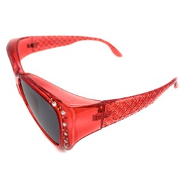 2 Pair The Starlet Polarized 55 mm Fit Over OTG Butterfly Rhinestone Sunglasses, Red Purple