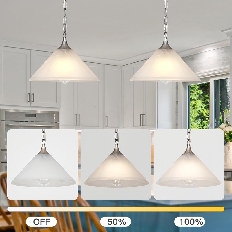 KLOSM Plug in Pendant Light Alabaster Glass Dome Shade Hanging