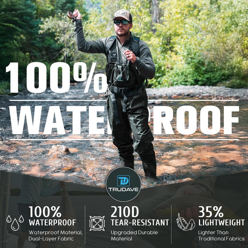 Trudave Chest Waders for Men with Boots, 2-Ply Nylon/PVC Waterproof