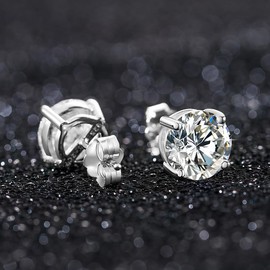 SOMEDA® 925 Sterling Silver Stud Earrings Pair | Moissanite Diamond Replacement | Jewellery for Men Women Unisex | Various Sizes, Sterling Silver