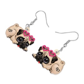 RAIDIN Acrylic Cute Pug Dog Earrings for Women Girls Sweet Puppies Pets Dangle Hook Earrings Jewellery Gifts for Dog Lovers, Acrylic, No Gemstone