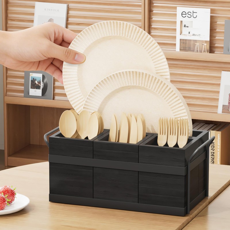 Yaoyiizy Wood Silverware Caddy Utensil Caddy for Party, Cutlery Holder