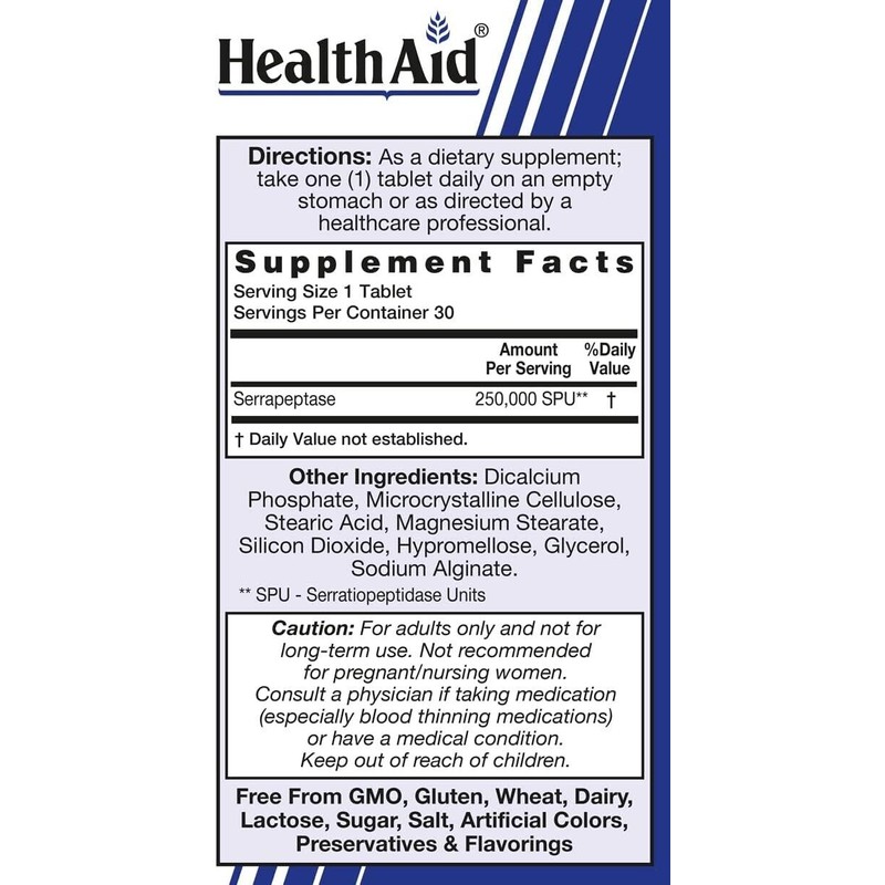 HealthAid Serrapeptase 250,000 SPU 30 Tablets