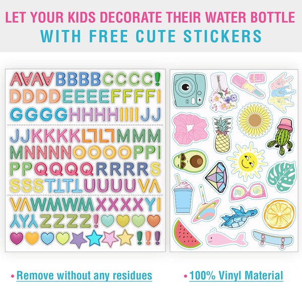 CHILLOUT LIFE 12 oz Kids Insulated Water Bottle for School with Leakproof Spout Lid and Cute Waterproof Stickers, Personalized Stainless Steel Thermos Flask Metal Water Bottle, Dishwasher Safe
