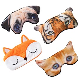4 Eye Covers for Sleeping, Funny Eye Cover, Animal Eye Cover, 3D Animal Eye Mask, Blindfold Sleeping Glasses for Children, Girls, Women (Cute Cats, Dogs, Tigers and Foxes)