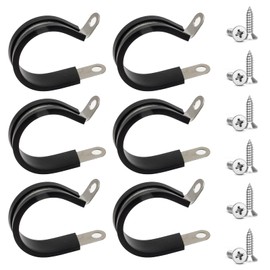 HXH 6PCS 1-1/4 Inch High-Performance Stainless Steel Cable Clamps, with 6PCS Screws, Compact Stainless Steel Wire Clamps with Enhanced Rubber Cushion