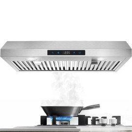 SNDOAS 30" Kitchen Under Cabinet Range Hood 600CFM Touch Panel 3-Speed Cook Fan w/LEDs