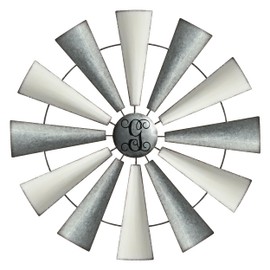 COLLECTIVE HOME - Monogram Metal Windmill, Galvanized Hanging Wall Decor, Farmhouse Wall Sculpture, 22 Inch Wall Art for Office Living Room Bedroom (G)
