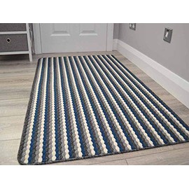 Moscow Grey Navy Non Slip Washable Rugs (50cm x 80cm)