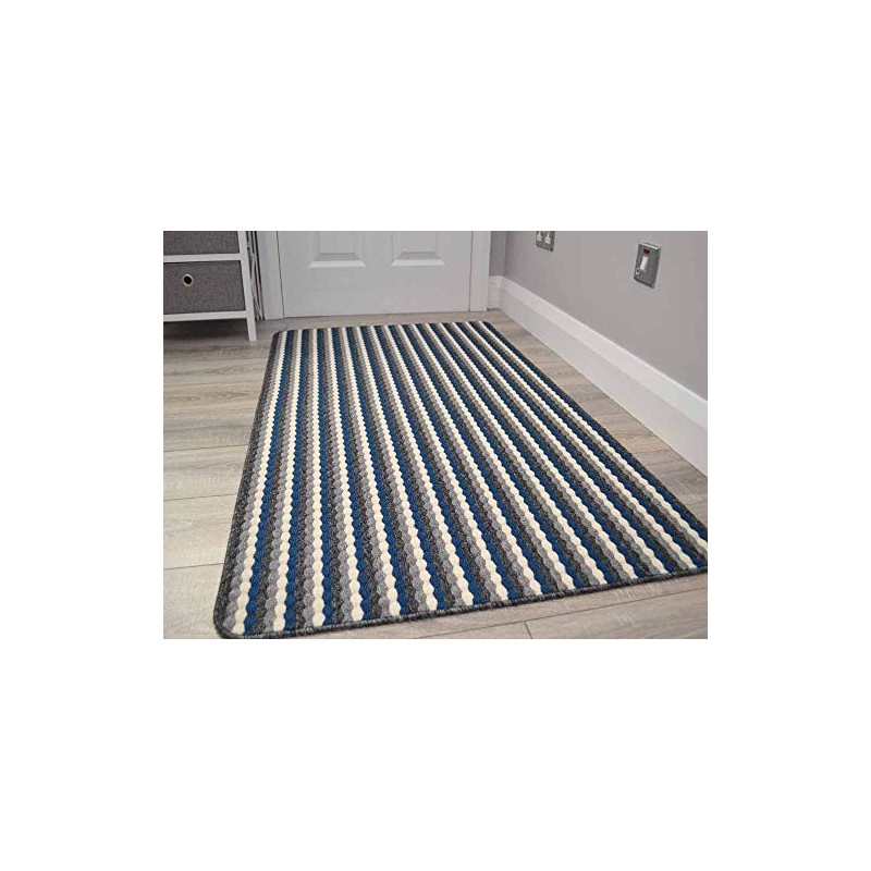 Moscow Grey Navy Non Slip Washable Rugs (50cm x 80cm)