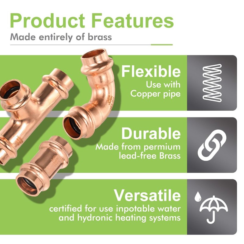 15-Pro Pack Orianse Copper Propress Fittings Plumbing Heavy Duty 1/2"
