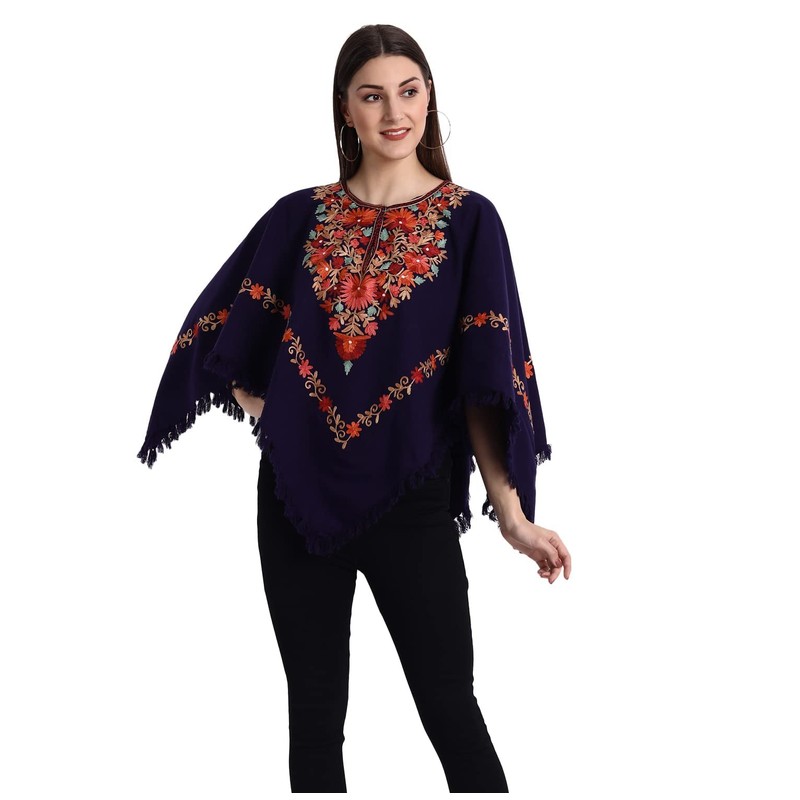 Zamour Indian Kashmiri Women's Poncho/Overcoat Hand Embroidery Paisley Work with