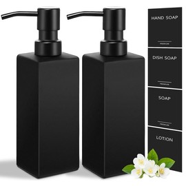 GM GMISUN 12oz Glass Soap Dispenser with Stainless Steel Pump - Black Hand Soap Dispenser for Bathroom & Kitchen, Dish Soap Dispenser Set - No Drip, Modern Design