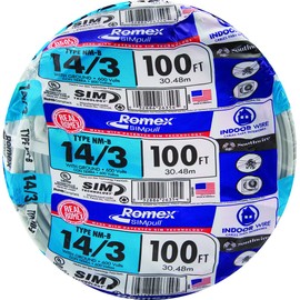 Southwire Romex Brand Simpull Solid Indoor 14/3 W/G NMB Cable 100ft coil - SW 63946828