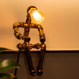 LCYY.TG Steampunk Table Lamp, Vintage Industrial Metal Robot Table lamp, Water Pipe Table Lamp, Steam Punk Pipe Lamp Style Desktop Light for Bar Cafe Desktop Room Decoration (Not Included Bulb)