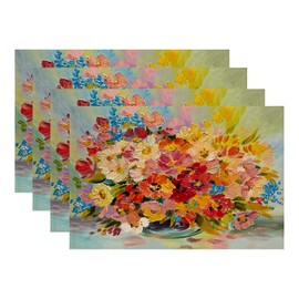 Batmerry Colorful Summer Decorative Placemats, Spring Oil On Canvas Woven Burlap Modern Placemats for Dining Table Kitchen Table Round Table Farmhouse Wedding Decor Indoor Set of 4