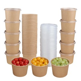 JAYEEY 20 oz Disposable Kraft paper bowls with lids, Food containers Soup Bowls Party Supplies Treat Bowls 45 Pack