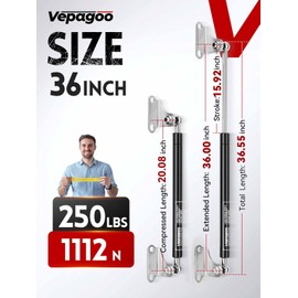 Vepagoo 36 Inch 250Lb/1112N Gas Struts Shock Spring with Mounting Brackets, Lift Supports for RV Bed Heavy-Duty Lid Box Trailer Cover Hatch Basement Door Window (Fit 235lb-265lb Lid), 2pcs (1pair)