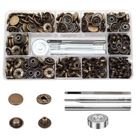 80 Sets Leather Snap Fasteners Kit, BetterJonny 15mm Metal Snap Buttons Heavy Duty Press Studs Antique Brass Poppers with 4 Setter Tools for Clothes Bracelet Jackets Jeans