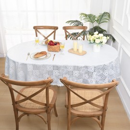 Likiyol White Vinyl Tablecloth, Oval Lace Tablecloth, Heavy Duty Vinyl Table Cloth, Stain-Resistant Wipeable Table Protector for Kitchen and Dining Room, Oval-55"x84"