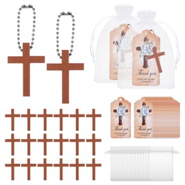 100 Sets Funeral Favors Wooden Cross Angel Keychain, Memorial Decorations for Celebration of Life Thank You Cards Organza Bags for Guest Baptism Religious Communion Family Friends Christian Gifts