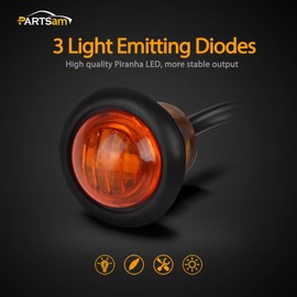 Partsam 2pcs 3/4" Mini Amber LED Marker Clearance Turn Signal Air Dam Light, 3 Wires, 12V