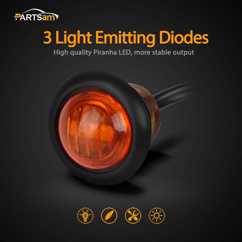 Partsam 2pcs 3/4" Mini Amber LED Marker Clearance Turn Signal