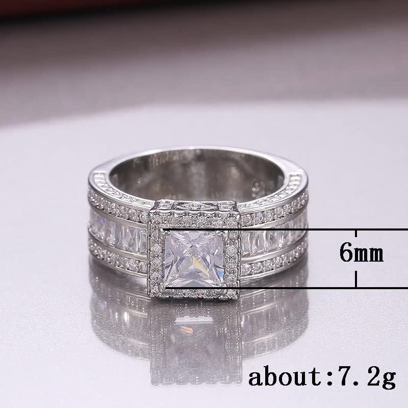925 Sterling Silver Sparkling Diamond Square Ring, Fashionable Square Diamond,