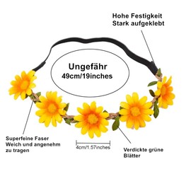 Norhogo 3 x Flower Headband Hair Band Crown with Adjustable for Festival Wedding and Party Available in White, Yellow and Pink