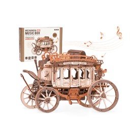 ROKR 3D Wooden Model Kits for Adults Mechanical Music Box Stagecoach Model Building Kits Wooden Puzzle Birthday Gifts for Kids and Adults, Stagecoach AMKA1