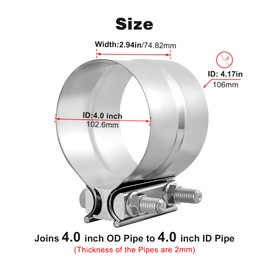 EVIL ENERGY 4'' Exhaust Clamp,Lap Joint Band Clamp Stainless Steel for Pipes,Mufflers,Catalytic Converters (1, 4 inch)