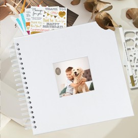 Miaikoe 20.5x20.5 cm DIY Scrapbook Album with Window Hardcover Kraft Blank Paper Scrap Book with 20 Sheets Photo Album for Guest Book, Family Wedding Anniversary (White)