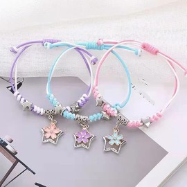 Friend Ship Bracelets Best Friend Bracelet String Bracelets Butterfly Bracelet Start Bracelet Flower Bracelet Adjustable Friendship Bracelet for 3 Matching Bracelets Jewelry Presents (Purple+Blue+Pink, Pack of 1)