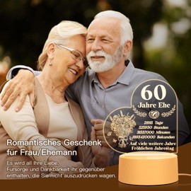 Vetbuosa 60th Wedding Anniversary Decoration, Acrylic Night Light, Diamond Wedding Decoration, Diamond Wedding Gift, Gift for 60th Birthday Man, Gift for 60th Birthday, Gift for 60th Anniversary